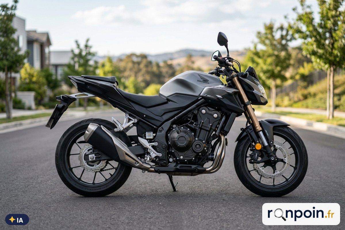 Honda CB500F grise de profil — illustration générée par IA