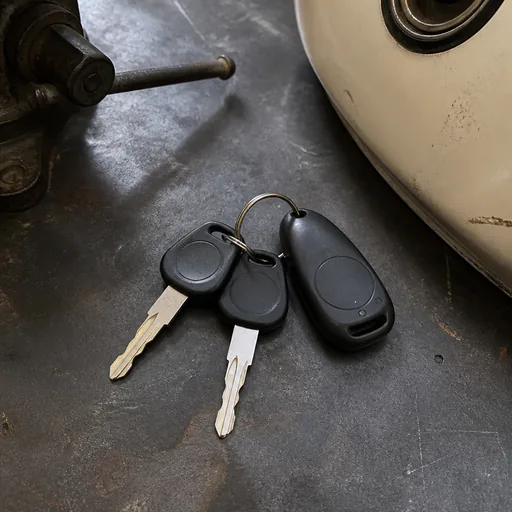 Image générée par intelligence artificielle Moto d'occasion : clés, antidémarrage et doubles (transpondeur) — illustration générée par IA
