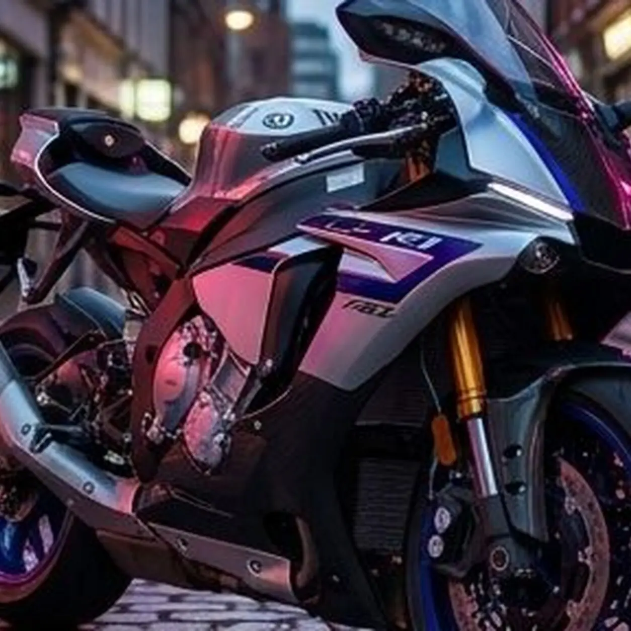 Moto sportive, gros plan en ville