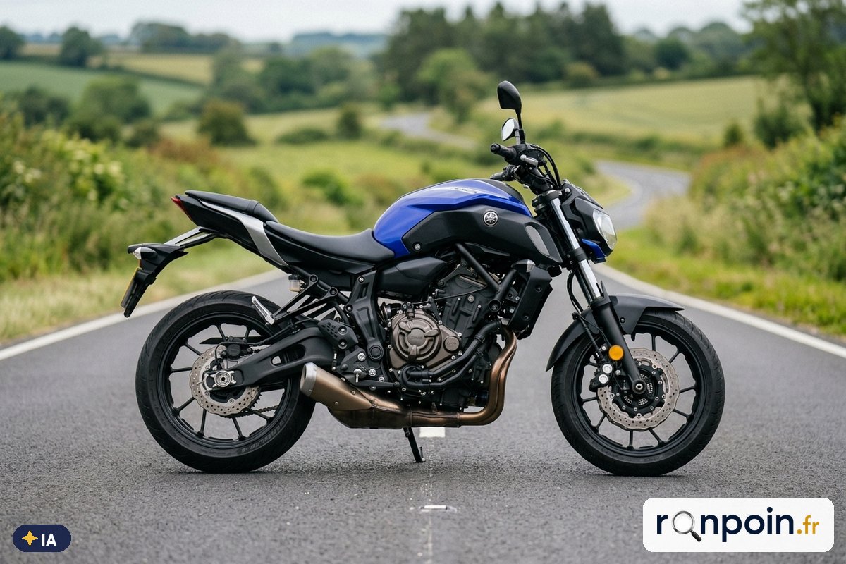 Yamaha MT-07 bleue de profil — illustration générée par IA